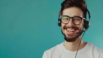 Happy Young Call Center Representative Excelling at Customer Service Job photo