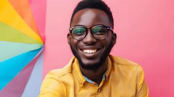 Happy Young Entertainment Specialist Excels in Colorful Workspace photo