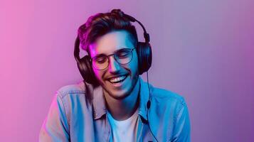 Happy Entertainment Specialist Thriving in a Colorful Modern Workspace photo