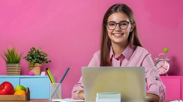 Happy School Counselor Working at Desk Symbolizing Guidance and Growth photo