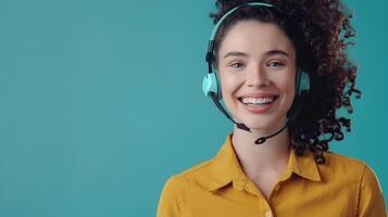 Happy Young Customer Support Representative Excels in Vibrant Workspace photo