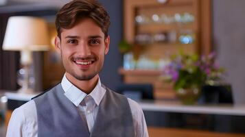 Happy Young Hotel Manager Excelling in Dynamic Work Environment photo