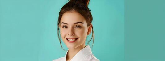 Happy Young Spa Manager Exuding Professional Success in Vibrant Colorful Office photo