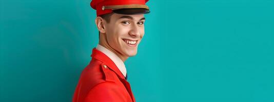 Jovial Bellhop Exuding Professionalism in Vibrant Setting photo