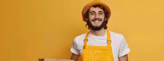 Happy Young Porter Exuding Pride and Dedication in His Warehouse Job photo