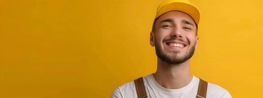 Happy Young Porter Embracing Industrial Life with a Vibrant Smile photo