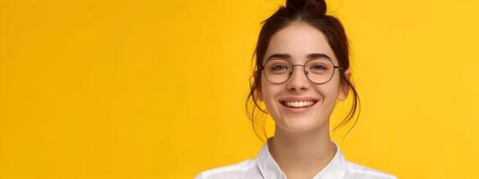 Happy Young Social Worker Demonstrating Passion and Empathy in Vibrant Office Setting photo