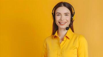 Joyful Customer Service Professional Excelling in Colorful Work Environment photo