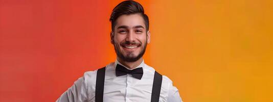 Happy Young Valet Exudes Success and Commitment in His Colorful Workplace photo