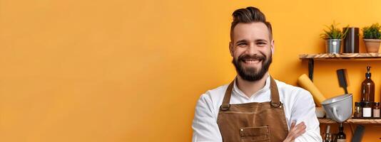 Joyful Barber Creating Vibrant Hairstyles in a Lively Salon photo