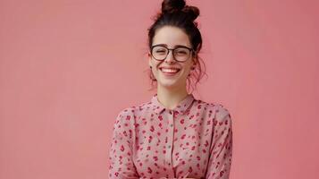 Happy Young Meeting Planner Exuding Success in a Colorful Office Setting photo