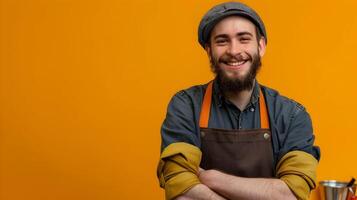 Happy Young Porter Exemplifying Dedication and Industry in Vibrant Work Environment photo
