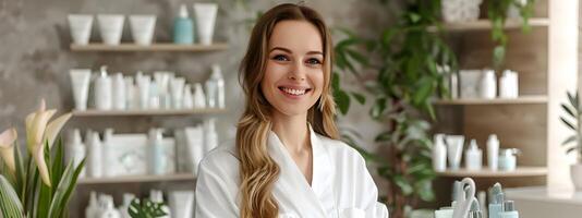 Joyful Esthetician Excelling in Her Craft A Colorful Portrayal of Beauty and Care photo