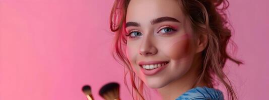 Joyful Makeup Perfecting Her Craft A Passionate Professionals Colorful Studio photo