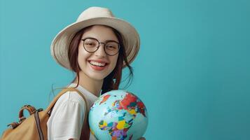 Happy Young Travel Agent Excitedly Planning Unforgettable Adventures photo