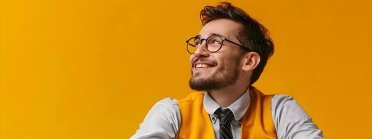 Happy Young Political Scientist Exudes Expertise and Ambition in Colorful Portrait photo
