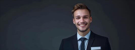 Jubilant Young Lodging Manager Excelling in Guest Services at a Vibrant Hotel Frontdesk photo