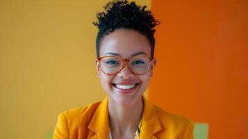 Joyful Young Mental Health Counselor Providing Empathetic Guidance in a Vibrant Session photo