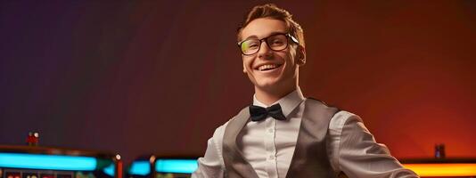 Jubilant Young Casino Host Excelling in Job at Luxury Resort photo