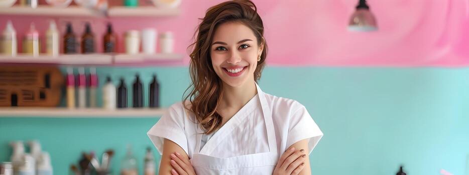 Joyful Manicurist Excels in Colorful Nail Art Creation photo