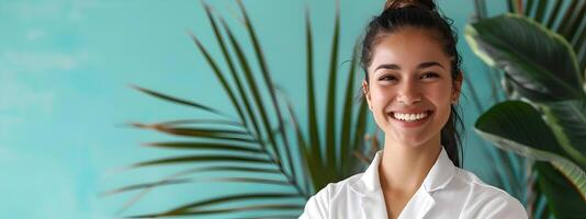 Joyful Young Spa Manager Exuding Professionalism and Success in her Vibrant Office photo