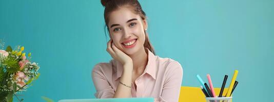 Prosperous Meeting Planner Exuding Joy in Vibrant Office Setting photo