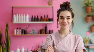 Thriving Salon Manager Exuding Joy in Vibrant Workspace photo