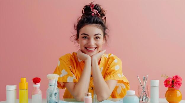 Joyful Manicurist Excels in Colorful Nail Art Creation photo