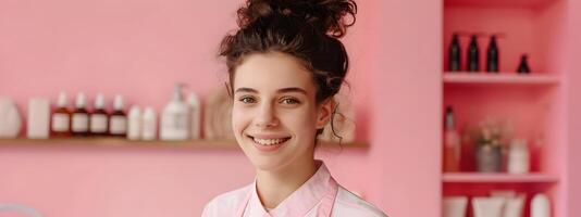 Joyful Nail Technician Excelling in Her Craft A Vivid Portrayal of Skill and Success photo