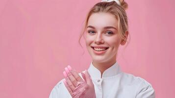 Joyful Manicurist Excels in Her Craft Portrait of a Dedicated Professional photo