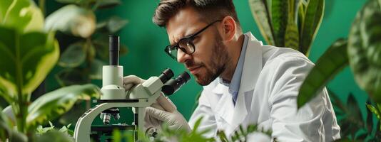 Passionate Young Conservation Scientist Pursuing Innovative Solutions on Colorful Background photo