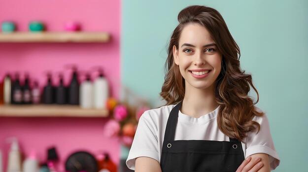 Salon Manager Excelling in Colorful Background photo