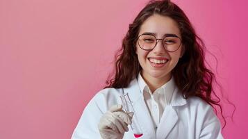 Joyful Young Chemist Excitedly Experimenting in Vibrant Lab Setting photo