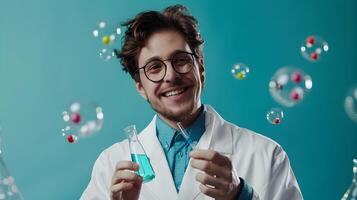 Young Molecular Scientist Exuding Happiness While Pursuing Innovative Research photo