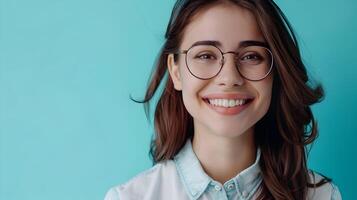 Young Professional Counselor Displays Genuine Happiness While Helping Clients on Colorful Background photo