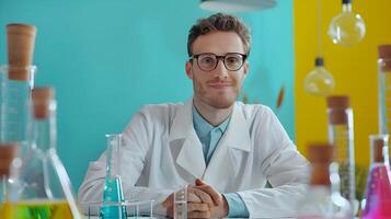 Young Chemists Joyful Pursuit of Scientific Understanding in Vibrant Lab photo