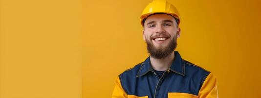Young Director of Maintenance Exudes Happiness While Expertly Tackling Responsibilities on Color Background photo