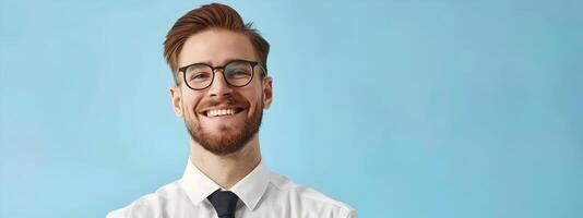 Young Mortgage Loan Processor Exuding Joy and Professionalism While Working on a Vibrant Color Background photo