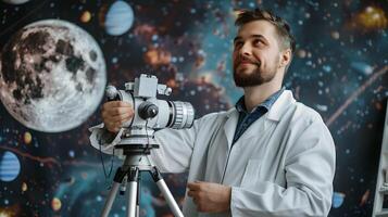 Young Astronomers Passionate A Photo Portrait in a Colorful Space