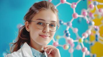 Young Molecular Scientist Excitedly Working in Colorful Laboratory photo