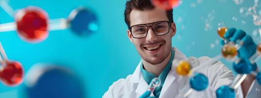Young Molecular Scientist Exuding Happiness While Diligently Working in a Vibrant Laboratory photo