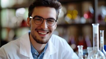 Young Physicists Joyful in a Vibrant Science Lab photo