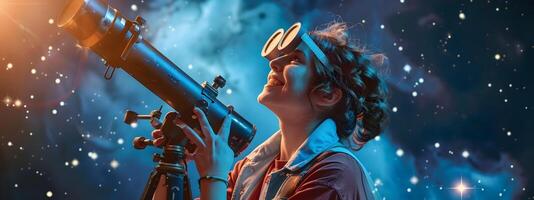 Young Astronomers Enthusiastic Journey into the Realm of Cosmic Wonders photo