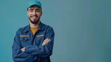 Young Director of Maintenance Exhibits Pride and Joy in His Role Amidst a Vibrant Workspace photo