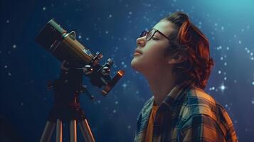 Young Astronomers Joyous Venture Discovering the Wonders of Space Through Telescopic photo