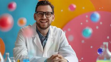 Young Molecular Scientists Joyous Portrait Depicting a Passionate Pursuit of Scientific Innovation and Discovery photo