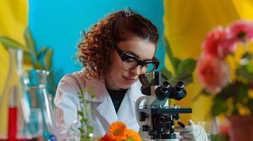 Young Biologists Excited Expression While Conducting Colorful Experiment in the Lab photo
