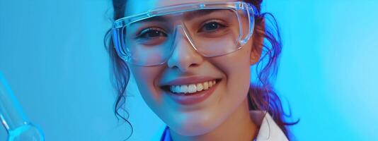 Young Molecular Scientist Exuding Joy in Vibrant Lab Setting photo