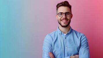 Young Director of Maintenance Displays Joy in Colorful Industrial Setting photo