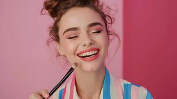 Young Makeup Joyful Journey Mastering Her Craft on a Colorful Canvas photo